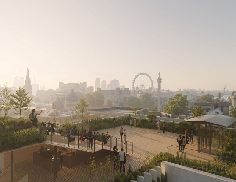 Kengo Kuma transforma la National Gallery de Londres con piedra, luz y jardines en altura